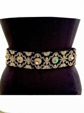 Zardozy Embroidered Velvet Semi-Precious Stones Beads Belt One of a Kind Vintage